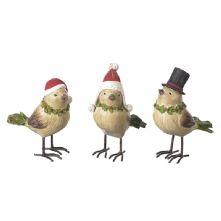 SET OF 3 WREN BIRDS IN CHRISTMAS HATS RESIN CHRISTMAS DECORATIONS